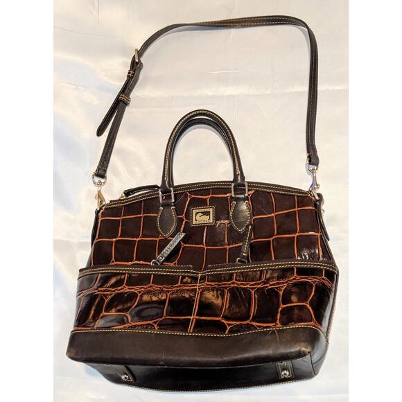 Dooney & Bourke Dillen Crocodile Bag Double Pocket Leather Satchel Reptile - Picture 1 of 14